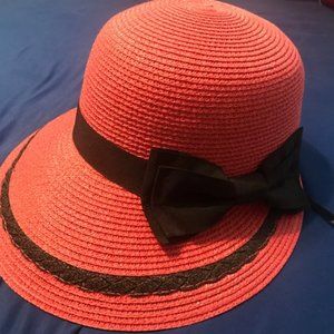 Floppy Red Sun Hat w/ Ribbon Bow